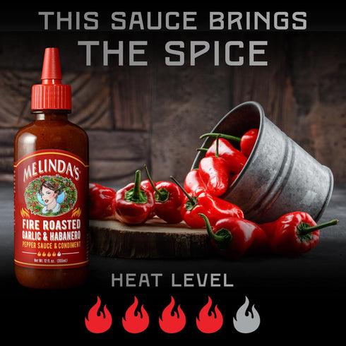 12oz, 2 Pack Melindas Fire Roasted Garlic & Habanero Hot Sauce - Made with Slow Roasted Garlic, Fresh Peppers, Lime