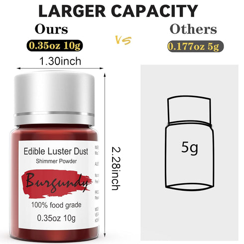 10g Shimmering Burgundy Luster Dust Edible for Cakes Cocktails Colaele Edible Dust for Chocolates, Metallic Food