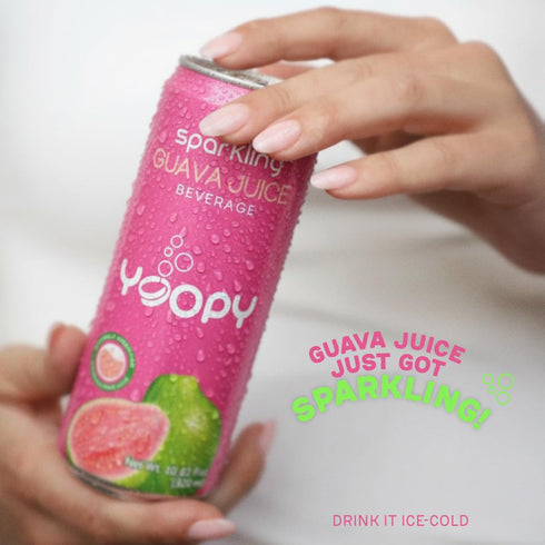 12-Pack (10.82 oz 55% Yoopy Sparkling Guava Juice fl Cans) Naturally Sweet, No Added Sugar Fruity, Refreshing