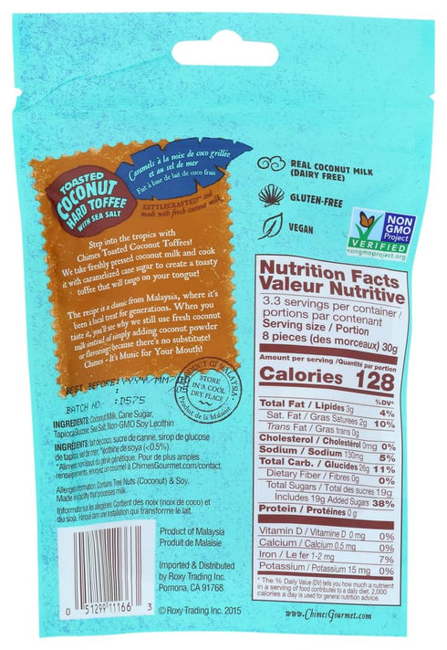 Toasted Coconut Hard Toffee Candies, 2 Pack - (2) Chimes 3.5oz Bags, Gluten Free, Vegan, Real Coconut Milk