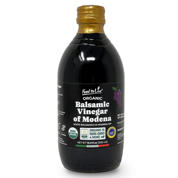 Food To Live Organic Balsamic Vinegar of Modena, 500 ml Italian, Unfiltered,