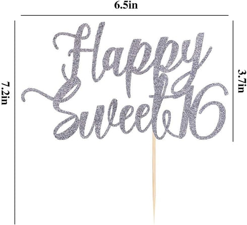 Happy Sweet 16 Cake Topper - Cheers to 16 Years, Happy 16th Birthday Decoration for Sweet Sixteen / 16th Anniversary