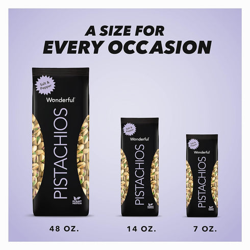 7 Wonderful Pistachios In Shell, Salt & Pepper, Ounce Resealable Bag, Healthy Snack, Protein Snack, Pantry Staple