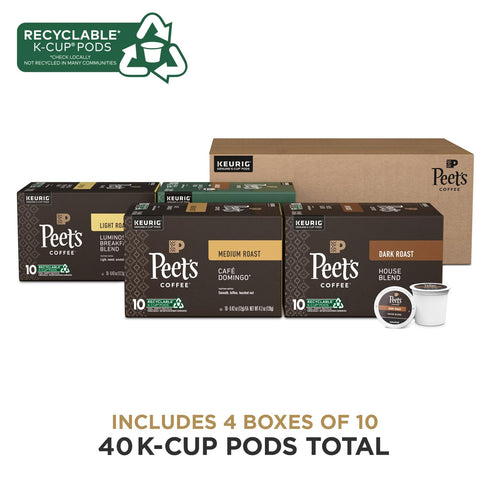 Pack, 100% 40 Count (4 10 Peet's Coffee, Keurig K-Cup Pods Variety Arabica Coffee - Luminosa Breakfast Blend, Caf