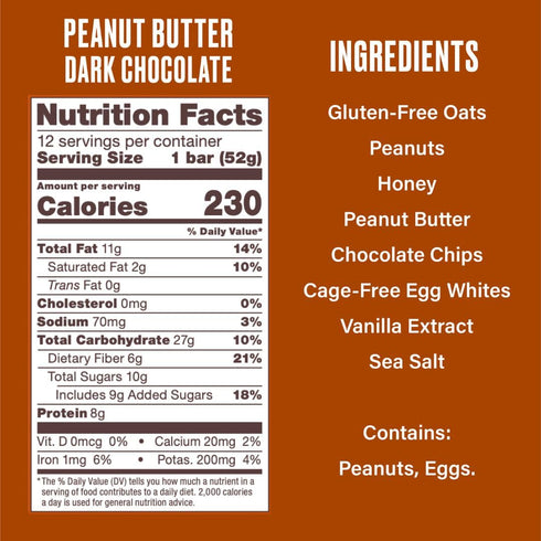 12 Over Easy Peanut Butter Dark Chocolate Soft and Chewy Oatmeal Breakfast Bars - Granola and Protein Bars - Energy