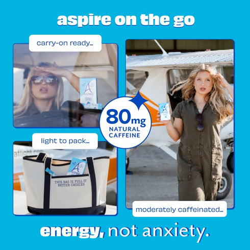 80mg 10 Packs ASPIRE Blue Burst, Healthy Energy Powder Sticks Natural Caffeine, Zero Sugar No Carbs Keto Friendly