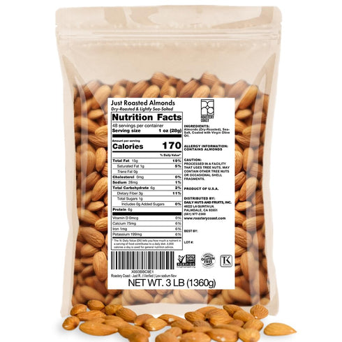 Roastery Coast - Just Roasted Almonds | 3 LB Bulk Daily Nuts