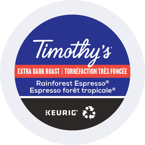 Timothy's World Coffee Timothy's Rainforest Espresso, Single-Serve Keurig K-Cup Pods, Extra Dark Roast Coffee, 96