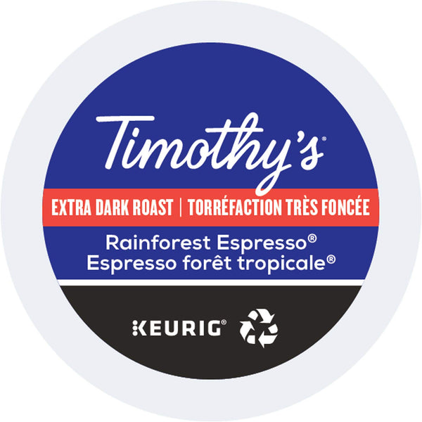 Timothy's World Coffee Timothy's Rainforest Espresso, Single-Serve Keurig K-Cup Pods, Extra Dark Roast Coffee, 96