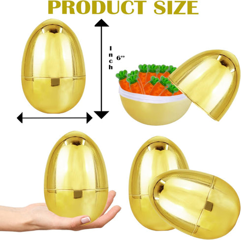 Chochkees 6 Inch 12 Pack 6" Inch (12-Pack) Jumbo Golden Easter Eggs Metallic Gold, Goodie Basket Prize, Eggs