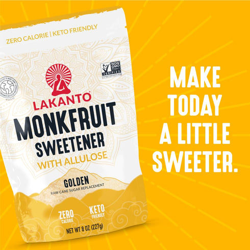 8 OZ Lakanto Golden Monk Fruit Sweetener With Allulose, Raw Cane Sugar Substitute, Monk Fruit Extract, Raw Sugar