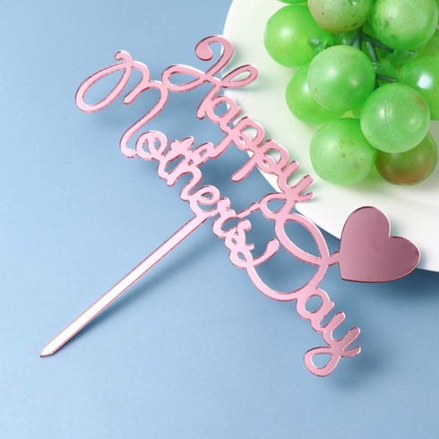 10pcs Happy Mothers Day Cake Toppers Acrylic Picks for Mothers Day Birthday Cake Decoration - Rose Gold