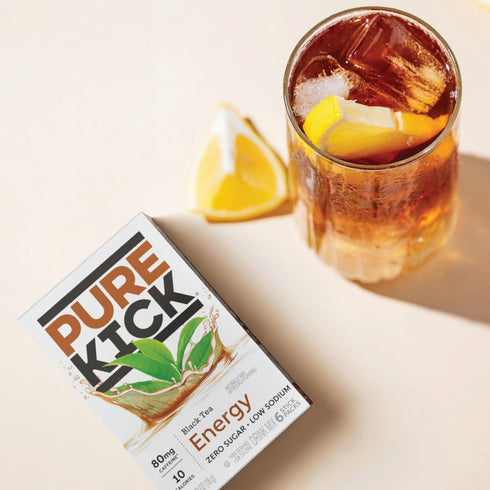 Pack 3 6 18 Pure Kick Black Tea Energy - of - Powdered Drink Mix - Low Calorie - Zero Sugar - Sticks Per Box - Servings