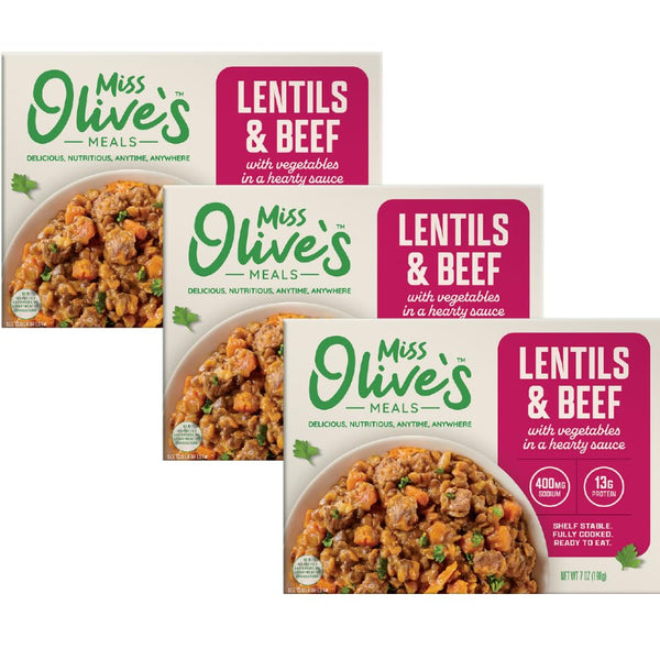 Miss Olives Lentil & Beef with Vegetables Ready Meal, Lower Sodium, Shelf