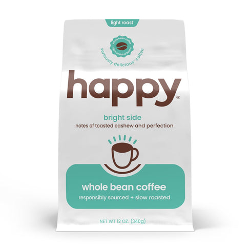 happy coffee bright side light roast whole bean coffee, 12 oz., notes