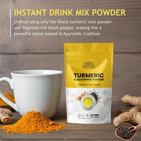 Turmeric Curcumin with Black Pepper Powder, 227g (8oz) Instant Drink Mix Powder Turmeric Curcumin