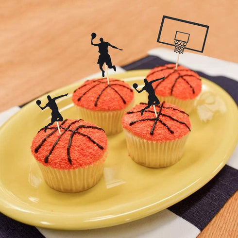 Basketball Cupcake Toppers - 24PCS Fruit Food Dessert Picks Cake Topper for Boys Kids Birthday Sport Theme