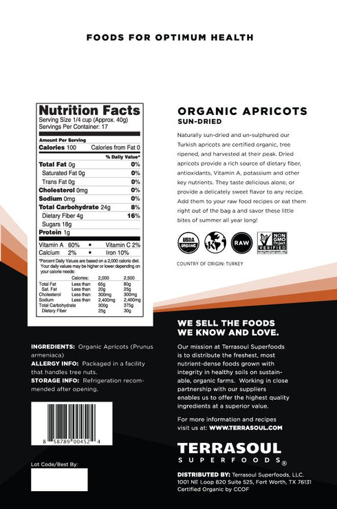 2 Lbs, Terrasoul Superfoods Organic Apricots, Unsulphured, No-Added Sugar, Sweet and Tangy Delights for Snacking