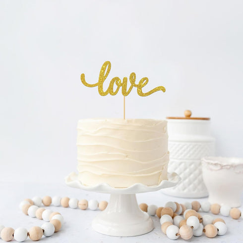 Gold Glitter Love Cake Topper - Wedding/Engagement/Bridal Shower/Anniversary/Birthday Decorations Supplies