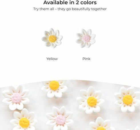 36 Count (3/4 Inch) Edible Daisy Cake Decorations, Mini Edible Flowers, White & Pink Sugar Flowers, Daisy Cupcake