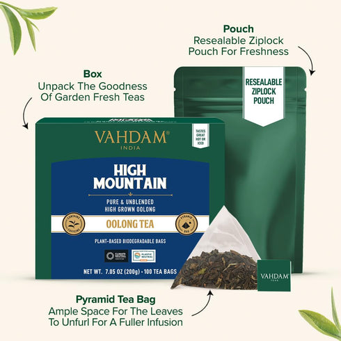 (100 Count) VAHDAM, High Mountain Oolong Tea Bags Non GMO, Gluten Free | High Grown Oolong Tea Leaves - Light & Floral