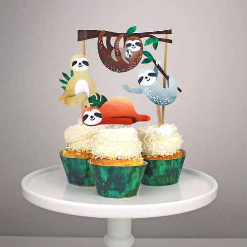 Toyvian Sloth Cake Topper Set, Creative Cute Decor for Birthday Party, 4pcs