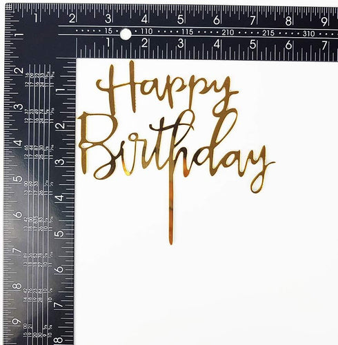 Happy Birthday Cake Topper, Mirror Gold Acrylic for Birthday Party Decorations