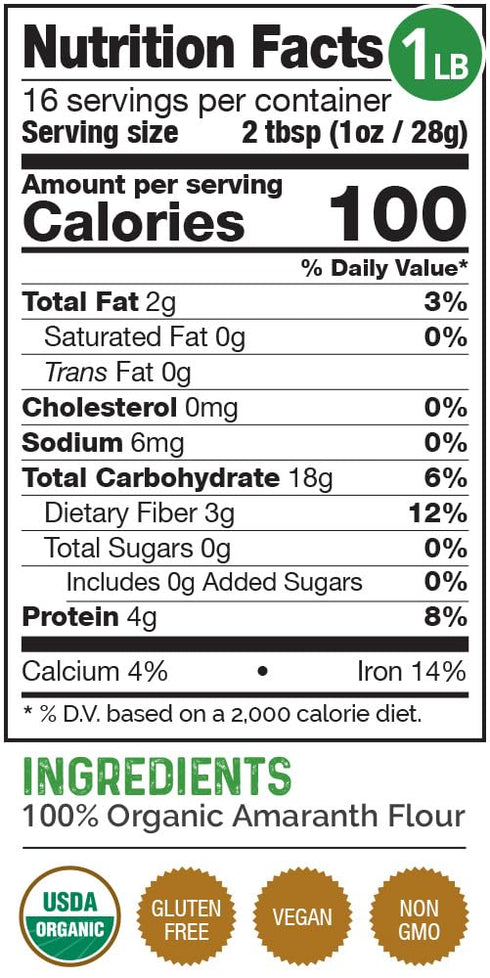 1 LB HerbaZest Amaranth Flour Organic USDA Certified, Vegan & Gluten Free Superfood Perfect for Baked & Non-Baked
