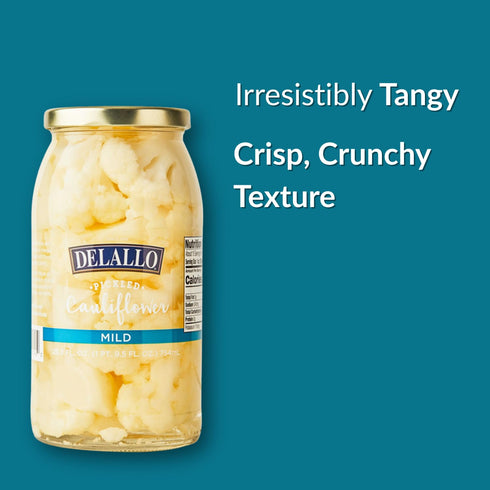 25.5 oz (3 Pack) DeLallo Mild Pickled Cauliflower in Tangy Vinegar Brine, Crispy Crunch Texture, Naturally Cured