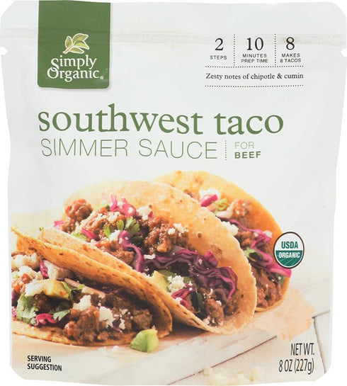 Simply Organic Southwest Taco Simmer Sauce, Certified Organic | 8 oz