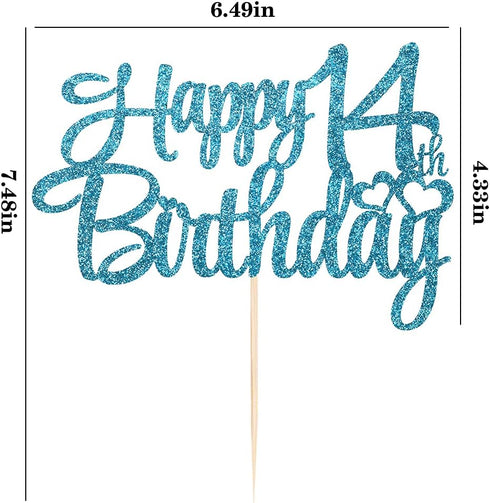 Happy 14th Birthday Cake Topper - Blue Flash 14th Birthday Party Cake Decorations
