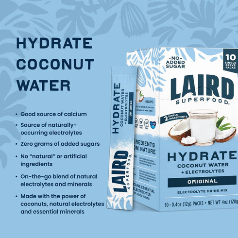 10ct, 0.3 OZ LAIRD SUPERFOOD Original Hydrate Coconut Water
