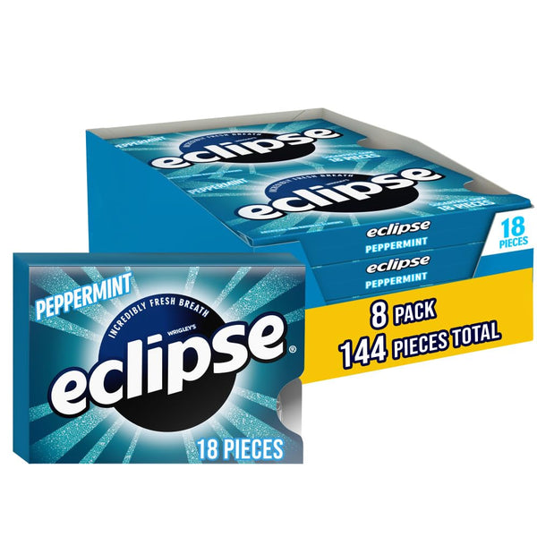 ECLIPSE Peppermint Sugar-Free Chewing Gum, 8 Packs, 18-Count Each