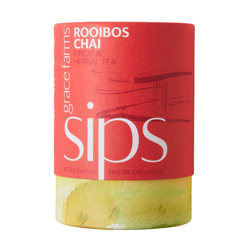 Grace Farms ROOIBOS CHAI Herbal Tea (16 Pyramid Sachets) | Organic, Fair Trade, Caffeine Free, Gives Back 100% Profits