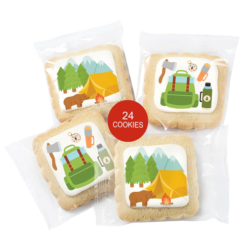 24 Pack Camping Cookies Party Favors | Individually Wrapped Cookie | Hiking Campfire Camp Adventure Trip Treats Snacks