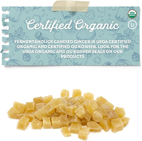 Fermentaholics USDA Certified Organic Dried Candied Ginger, 7 oz for Secondary Fermentation & Kombucha Flavoring