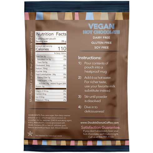 Packets, 30 Count (Pack 1) Double Donut Dairy Free Hot Chocolate Mix, Non Dairy Instant Vegan Hot Chocolate