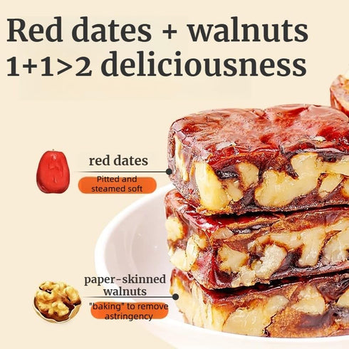 250g,Natural Packaged (250g) Walnut & Jujube Pie Energy Snack with Whole Walnuts & Dates ,Sweet & Chewy Healthy