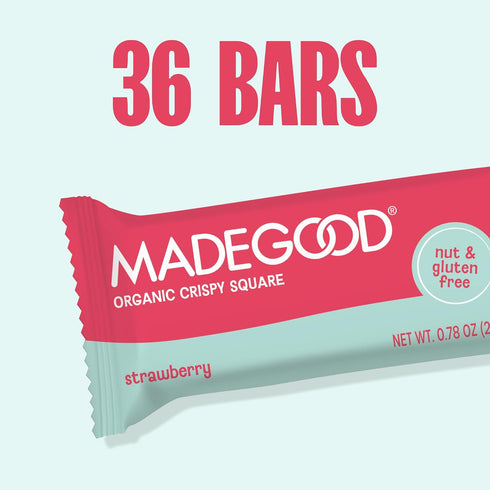 (36 Count) MadeGood Crispy Squares, Strawberry Gluten Free Snacks