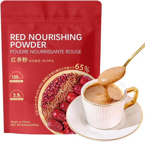SIJIYUNLI -Red Nourishing Powder 245g/8.64oz Boiled Free Brewing Nutritious Breakfast, Five Kinds of