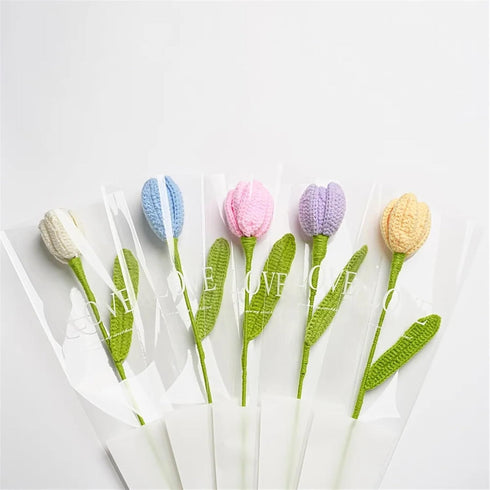 VGHDXXNNHA 5PCS Handmade Crochet Flower Bouquet, Knitting Flower Tulips Bouquet Simulation Flower for Wedding Flower