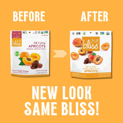 5 (Pack 6) Fruit Bliss Organic Dried Turkish Apricots, Pitted, Soft & Juicy, Non GMO, Ounces
