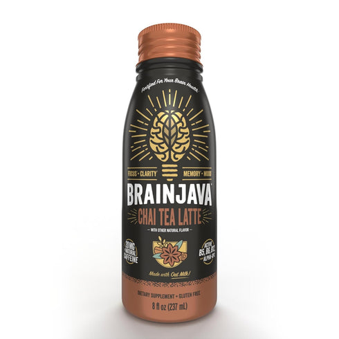 BrainJava 8 Oz, 4 Pack Oat Milk Chai Tea Latte, Ready to Drink Beverage With L-Theanine, Vitamin C, Vitamin B