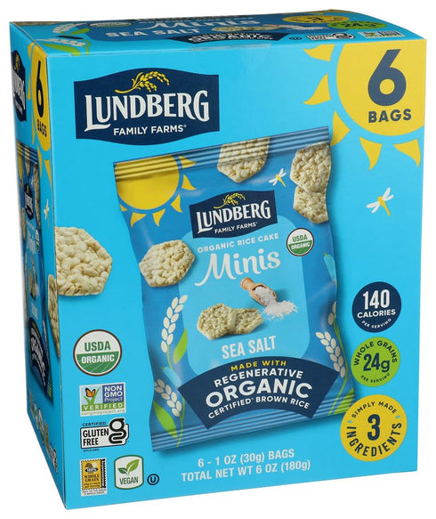 Lundberg Organic Rice Cake Minis, Sea Salt, Single-serve Multi-pack, Vegan, Gluten-Free, 1