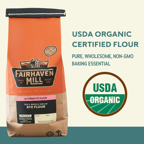 5 lbs Fairhaven Mill Fine Ground Whole Grain Rye Flour - USDA Organic Certified and Non-GMO - Ideal for Pumpernickel