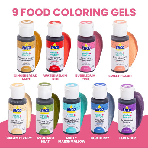 Yummy 9 Set 1.41 oz (40 ENCO Collection Food Coloring Gel each g) includes Cookie Decoration Guide