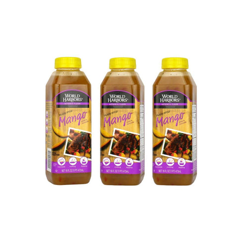 World Harbors Island Mango Sauce & Marinade 16-Fl Oz Bottle (Pack of 3), Low-Calorie, Sweet & Tangy Sauce