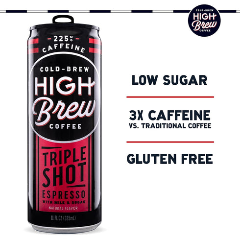 Pack 225mg (8 oz Pack 12) High Brew Coffee | Triple Shot Cold Brew Variety Vanilla Bean, Black & Espresso | Lightly