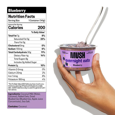 5oz MUSH Overnight Oats - Blueberry - Good Source of Fiber, Non-GMO, Dairy Free, Gluten Free