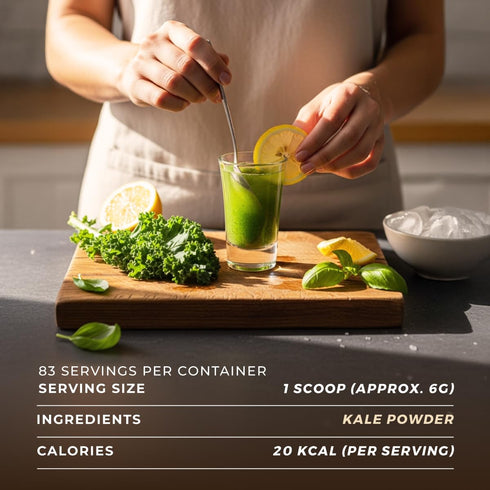 1.1 lb (17.64 oz) 83 Gya Tea Co Kale Powder Servings, Dried Whole Leaf Kale Powder, Greens Superfood for Smoothies